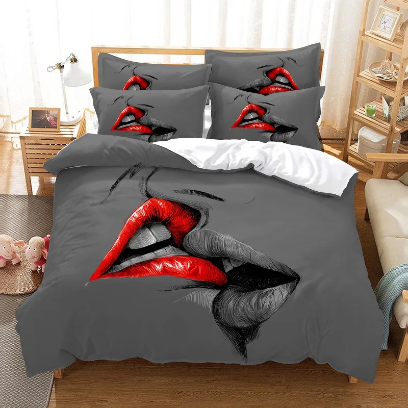 Kiss Pattern Bedding Duvet Cover Set 3d Digital Printing Bed Linen