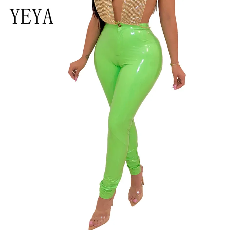 

YEYA High Waist Pencil Pant Women Faux Leather PU Sashes Long Trousers Casual Sexy Bodycon Slim Femme High Streetwear Trousers