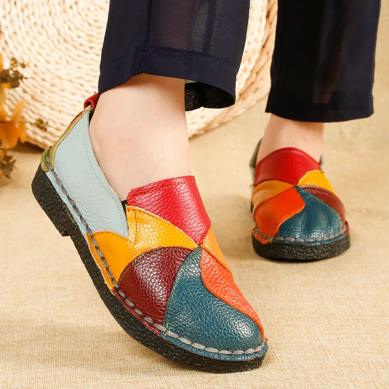 New Designer Women's Leather Loafers Color Matching Women's Ballet Flat Shoes Women's Spring Moccasin Casual Ballet Shoes