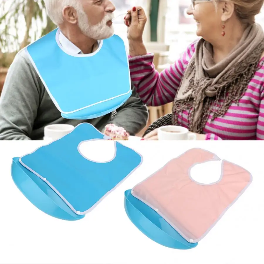 55x40cm Adult Elder Detachable Bib Waterproof Three-Dimensional Eating Disability Aid Burp Cloth Supports