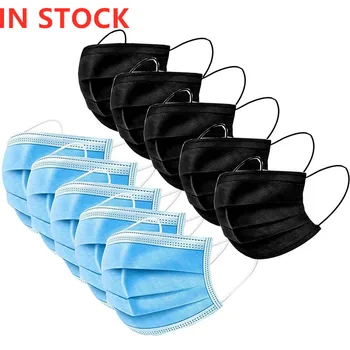 

Disposable Face Mask 3-Layer Filter Anti Dust Smog Earloop Breathable Gauze Mask Blue Black Adult Mouth Mask 500/1000pcs