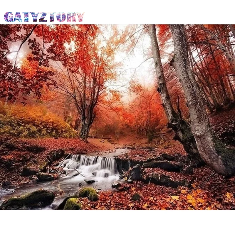 

GATYZTORY 5D Diamond Painting Autumn Landscape Diamond Embroidery Maple Leaves Full Drill Square Picture Of Rhinestone