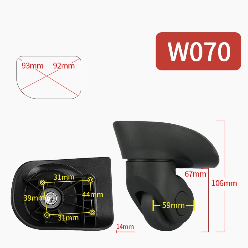 W070(2 Wheels)Black Чемодан На сменных колесах, чемодан на колесиках, чемодан на колесиках, сумка на колесиках, аксессуары на колесиках, цветная Бесшумная тяга, коробка, колесо - Цвет: W070(2 Wheels)Black