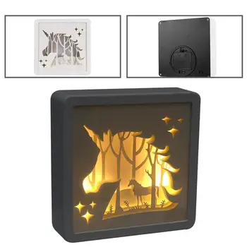 

1Pc 3D Paper Carving light Box Unicorn Square Retro Indoor light (No Battery White)