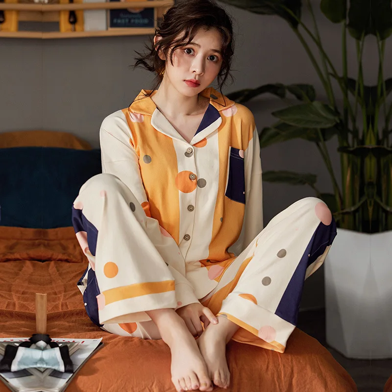 

Pure Cotton Pajamas Women Autumn Winter Long-sleeved Large Size Home Clothes Two Sets of Thin Sleepwear Fashion Pijamas