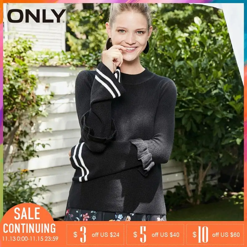 ONLY Brand 2018 NEW casual computer knitted full length flare sleeve regular ruched solid female sweater 117313530 | Женская одежда