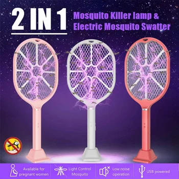 

2 IN 13000V Electric Insect Racket Swatter Zapper USB Rechargeable 1200mAh Mosquito Swatter Kill Fly Bug Zapper Killer Trap