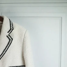 Kobiety kurtka 2021 jesień i zima Retro Tweed kontrast kolor kieszeń dekoracji wstążka Blazer