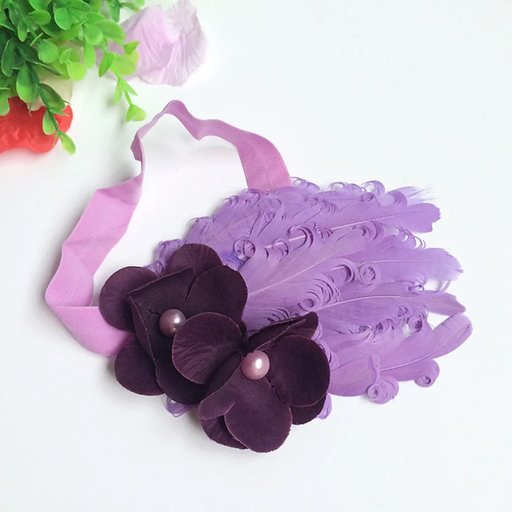 Baby Girls Newborn Headwear Baby flower bow feather headband feather baby headband girl hairbands bow hair Headbands