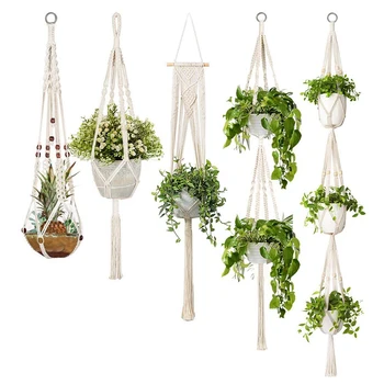 

New 5-Pack Macrame Plant Hangers, Different Tiers, Handmade Cotton Rope Hanging Planters Set Flower Pots Holder Stand, For Indoo