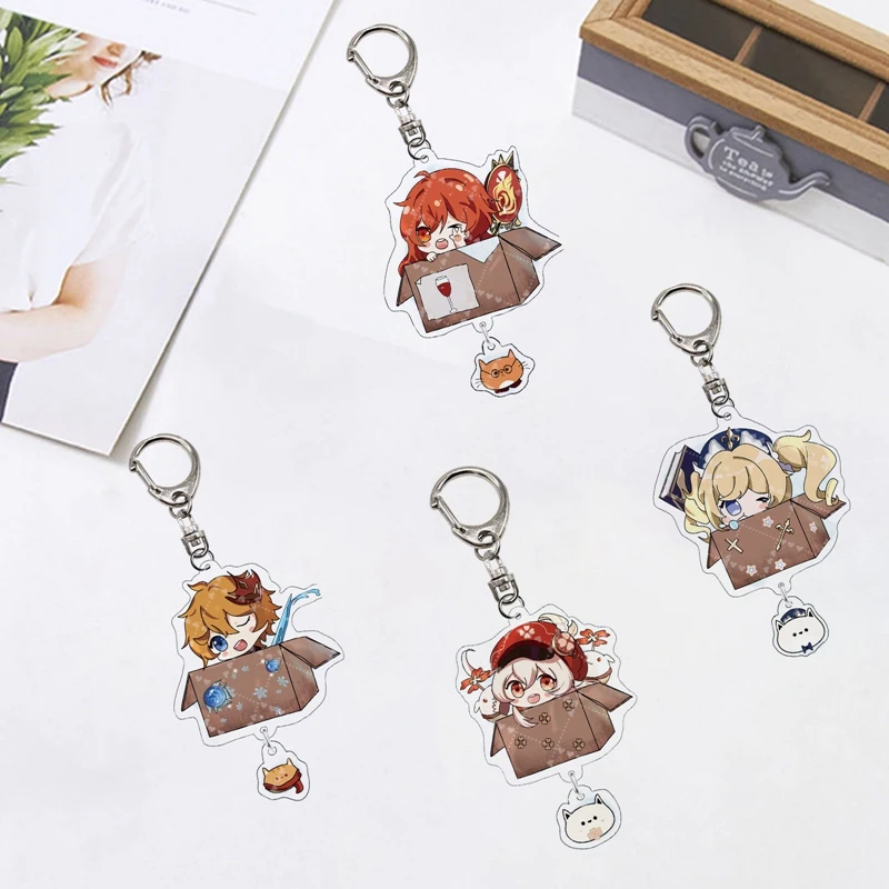 Hot Anime Game Genshin Impact Keychain Liyue Harbor Mondstadt Cartoon Cute Pendant Keyring Jewelry