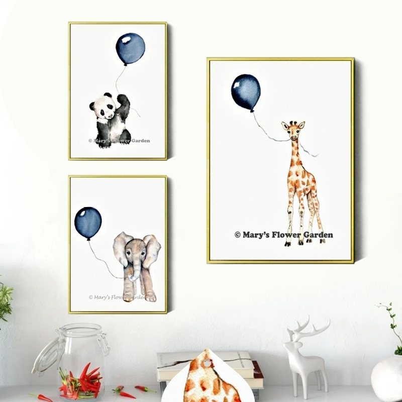 Peintures Sur Toile Avec Ballons Bleus Dessin Anime Nordique Couleur Eau Bebes Animaux Affiche D Art Pour Pepiniere Zebre Elephant Imprime Pour Chambre D Enfants 4 17 Aliexpress