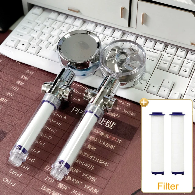 2021 Shower Head Water Saving Flow 360 Degrees Rotating With Small Fan ABS Rain High Pressure spray Nozzle Bathroom Accessories AA Silver 2x Filter