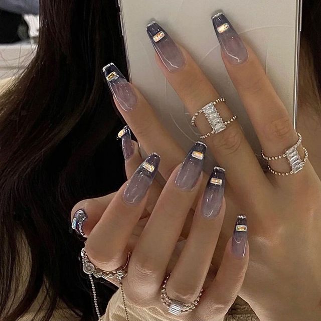 Detachable Jelly Gradient with design False Nails Wearable Ballerina Coffin Fake Nails Full Cover Nail Tips Press On Nails