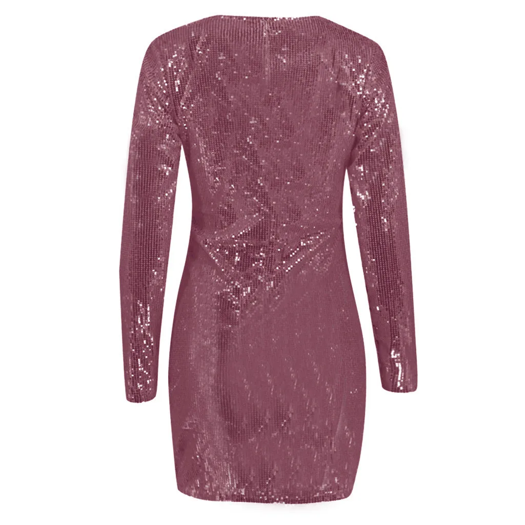 Womail Fashion Повседневное женское платье Для летних вечеринок сексуальное платье с v-образным воротом, сумка в стиле «Хип нерегулярные короткий рукав блестками Высокая талия мини-платье