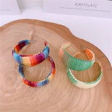 Этнические разноцветные плетеные серьги-кольца из ротанга в форме буквы C в богемном стиле, массивные круглые Висячие серьги, ювелирный подарок