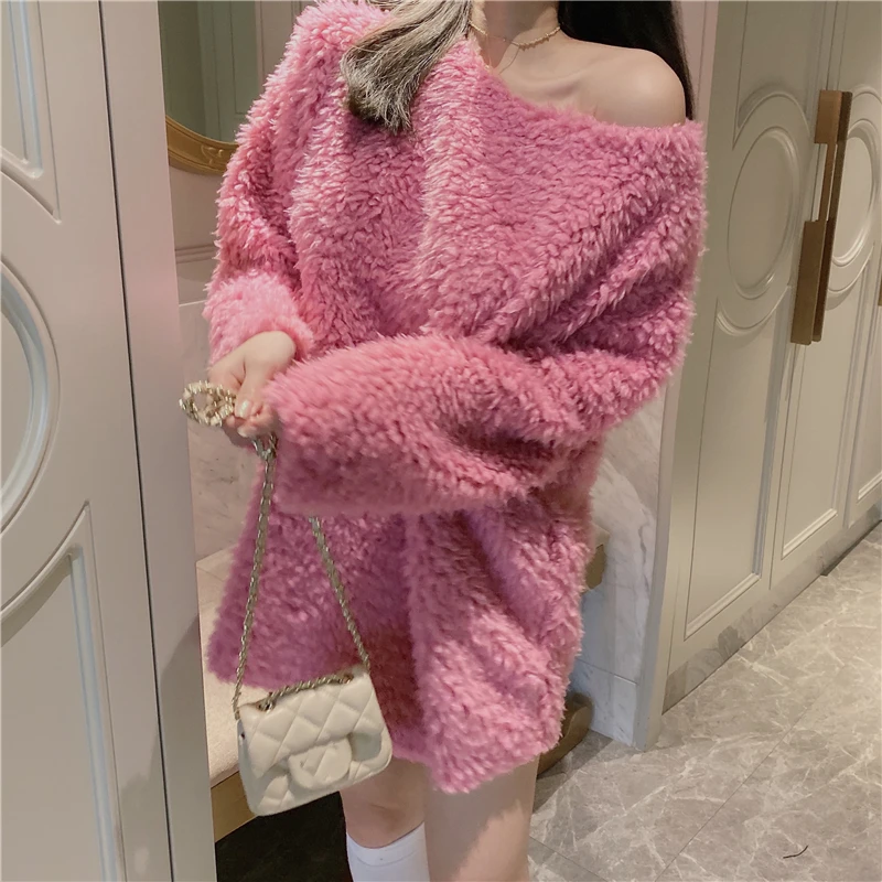 WHITNEY WANG осень зима модная уличная одежда карамельного цвета мягкий флисовый свитер женские толстовки пуловер