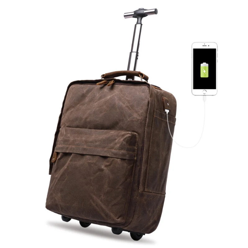 

MAHEU Canvas Backpack With Trolley Wheeled Mens Rucksack With Roller Big Capacity Trolly bag for traveling backpack school bag