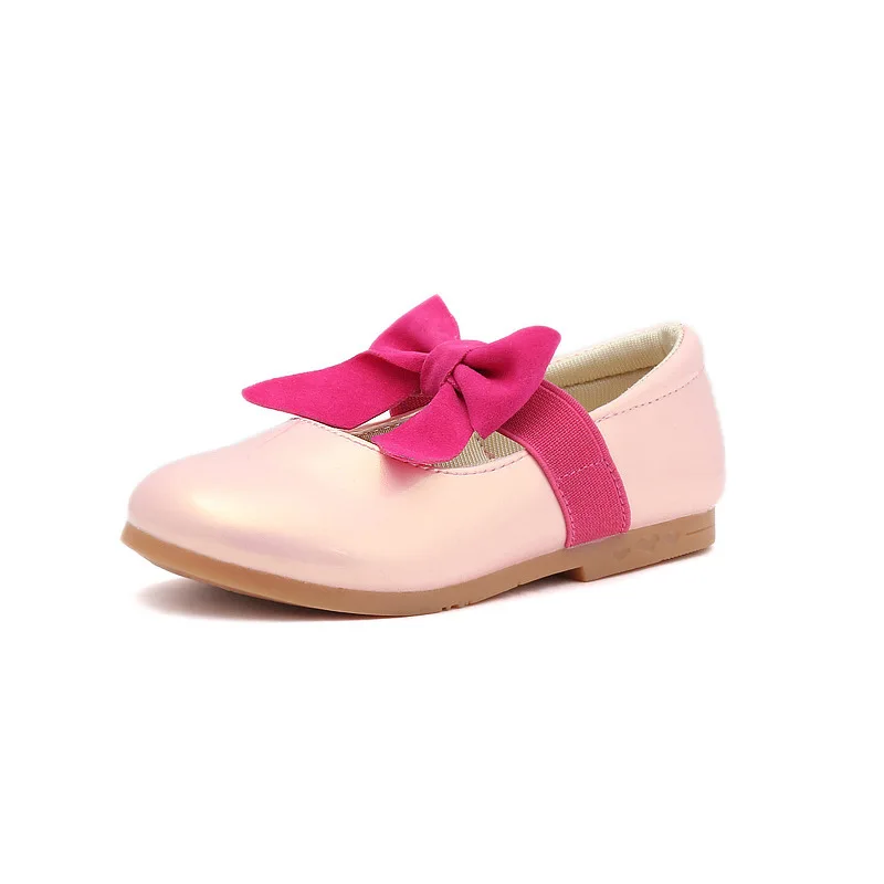 Кожаная обувь для девочек; детская обувь из искусственной лакированной кожи на плоской подошве с бантом; милая мягкая детская обувь на плоской подошве для свадьбы, дня рождения, принцессы - Цвет: Розовый
