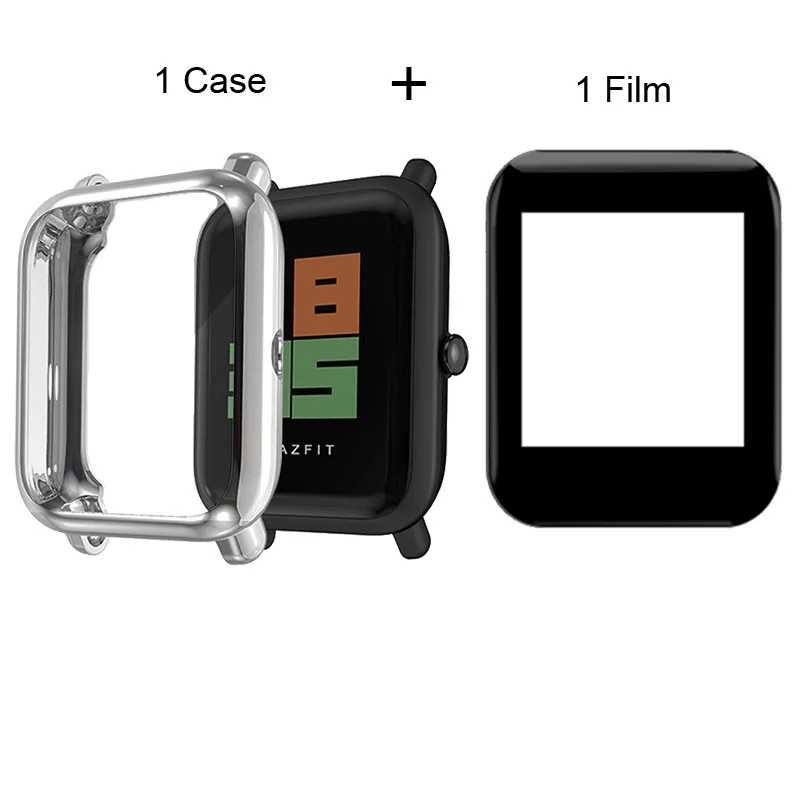 

For Xiaomi Amazfit Bip TPU Soft Case Screen Film LCD 3D Surface Full Screen Coverage Protector 2Pcs