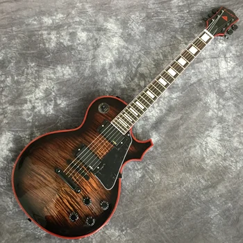 

Custom Electric Guitar,Brown Flame Maple Top Mahogany Body Brown Edge&Rosewood Fingerboard.free shipping