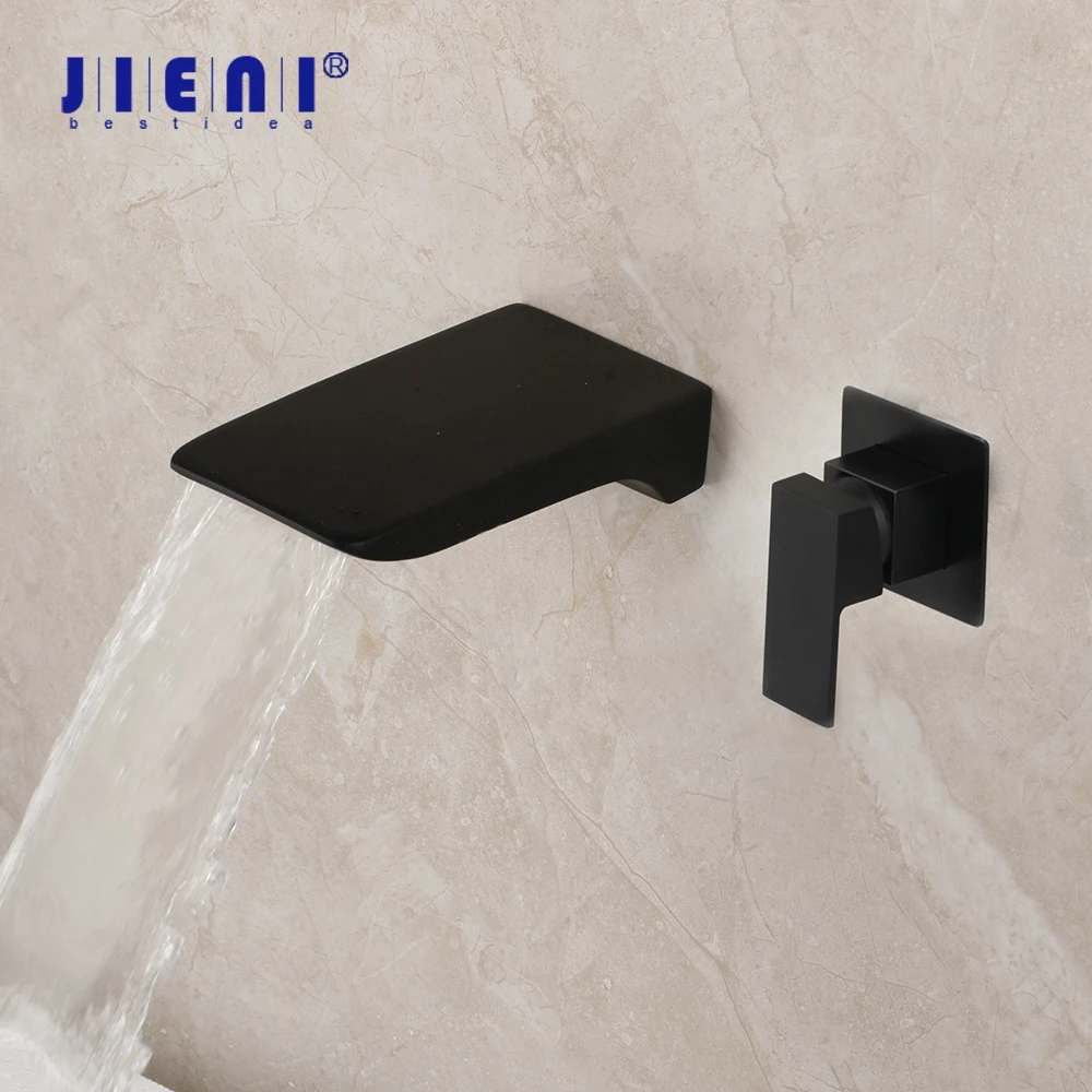 

JIENI Matte Black & Chrome Bathroom Bathtub Faucet Waterfall Wall Mounted Soild Brass Water Basin Sink Bathtub Mixer Tap Faucet