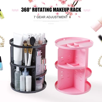 

Rotating Makeup Organizer Cosmetics Skincare Products Storage Box Desktop Adjustable Spin Holder RT88