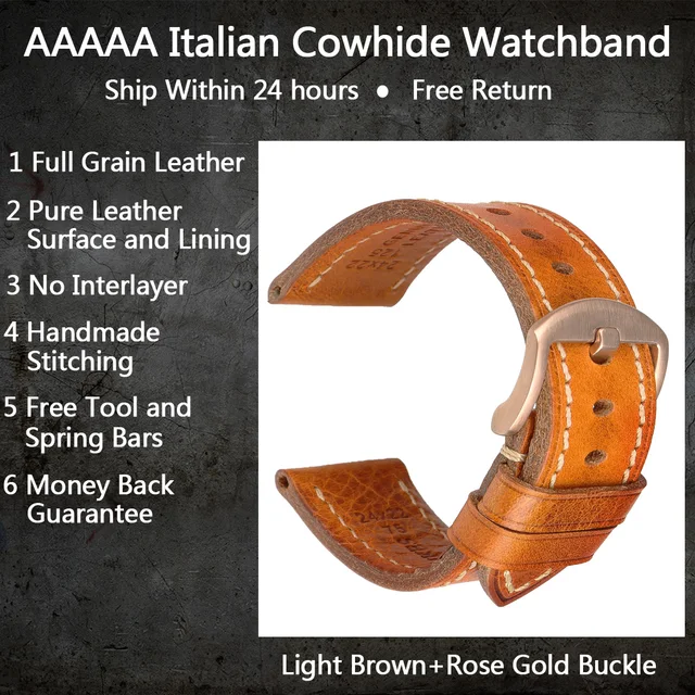MAIKES Handmade Watch Band Genuine Cow Leather Watch Strap With Butterfly Buckle Bracelet For MONTBLANC Tudor Watchbands LightBrown RG Buckle