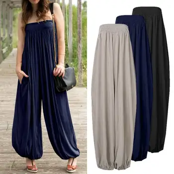 

ZANZEA Women Sexy Off Shoulder Jumpsuits Sexy Party Wide Leg Long Jumpsuit 2020 Fahion Summer Overalls Solid Cotton Playsuits