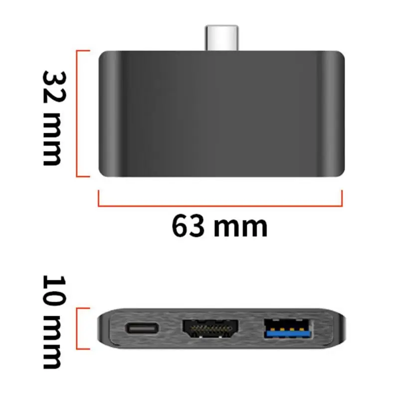 3 в 1 Тип C адаптер PD зарядка USB3.0 HDMI дисплей конвертер большой экран дисплей Поддержка 60 Вт для 4K игровой Видео 65X23X10 мм