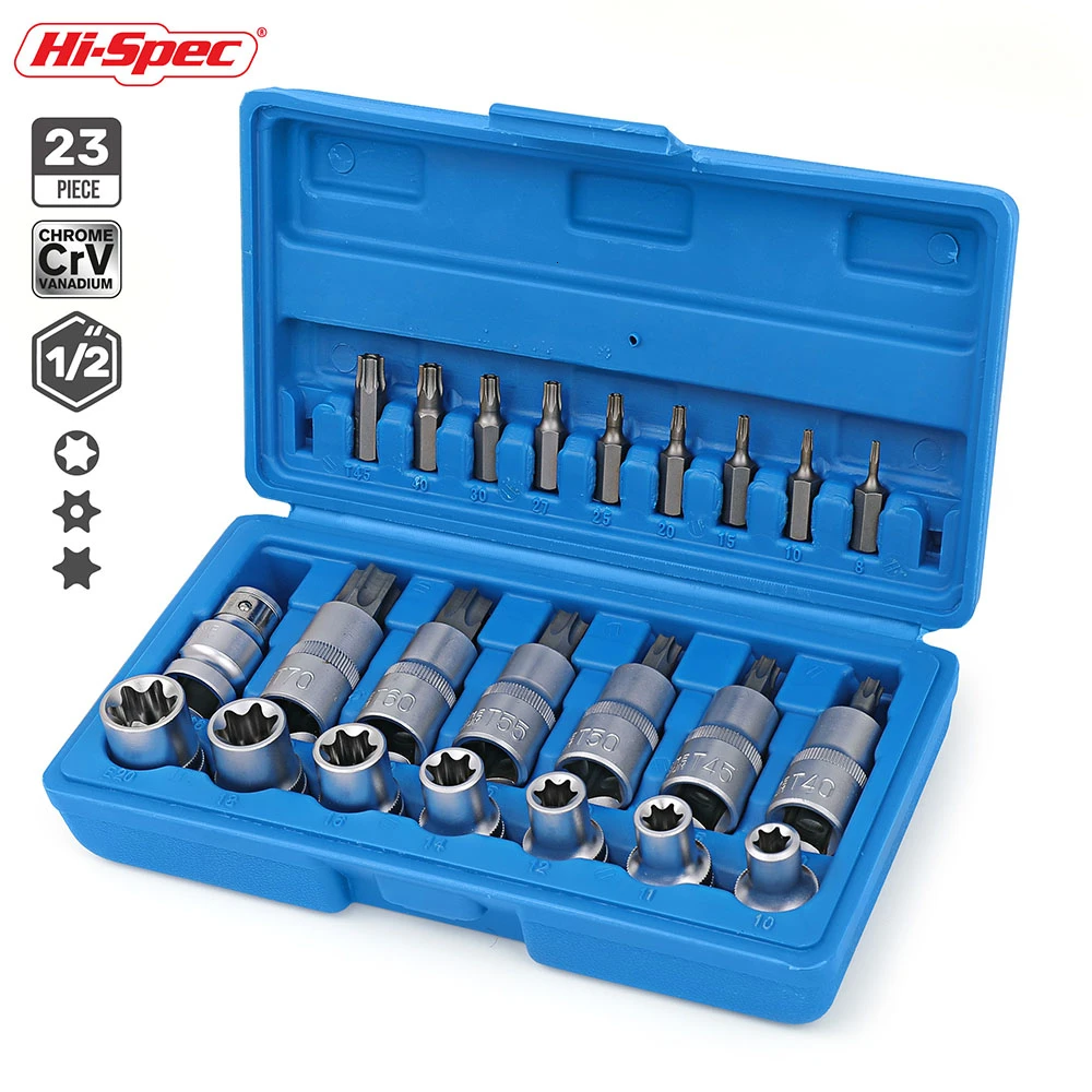 Hi-Spec 1/2 Bit Socket Set E Torx Socket Adapter Set Socket Wrench Head Car Repair Automotive Tools