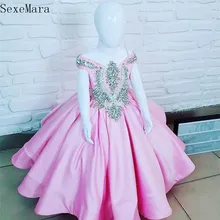 SexeMara/Платья на день рождения для маленьких девочек; Розовая атласная одежда с серебряными кристаллами и бусинами для маленьких девочек; одежда для особых случаев