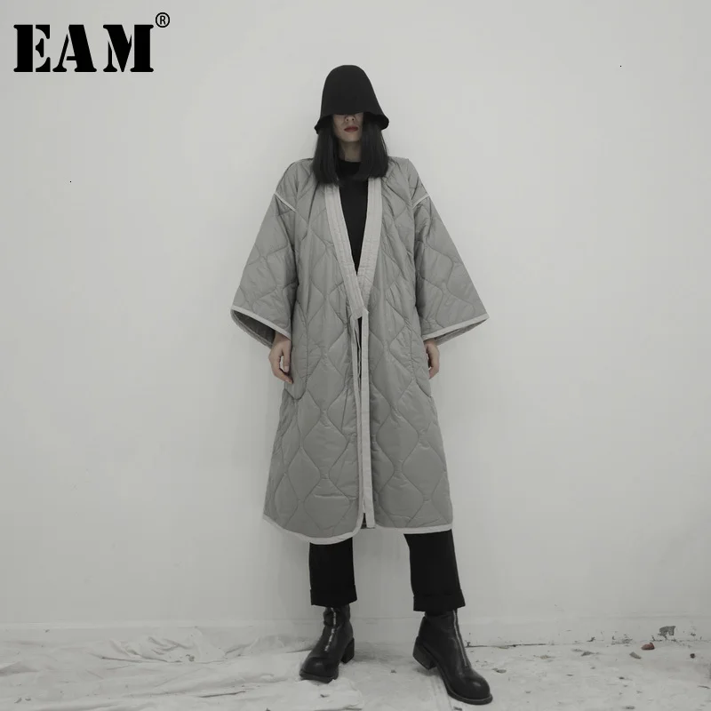 [EAM] Bandage Big Size Cotton-padded Coat Long Sleeve Loose Fit Women Parkas Fashion Tide New Autumn Winter 19A-a671