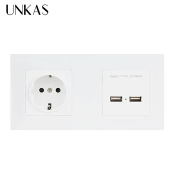 

UNKAS 5V 2A Output Wall PC Panel EU Standard Wall Power Socket 16A EU Electrical Outlet Dual USB Smart Charging Port