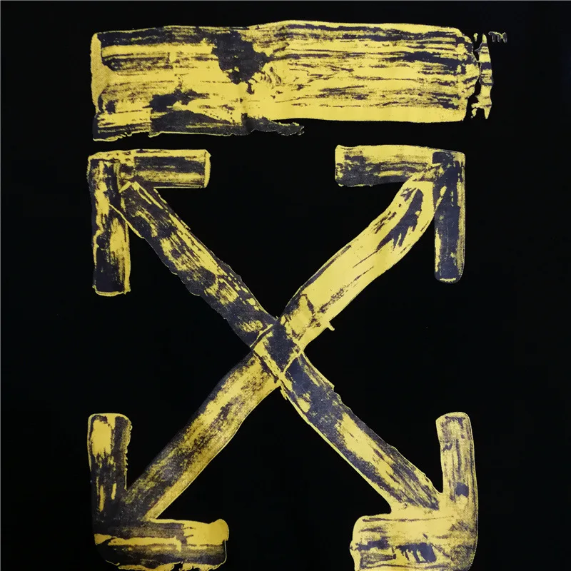 18SS OFF-WHITE OW Yellow splash ink arrow street хип хоп мужская пара с тем же круглым вырезом толстовка