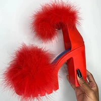 Woman Furry Sandals High Heels with Fur Female Platform Pumps Women Ankle Strap Women's Wedge Shoes 2021 Summer Dropshipping 4