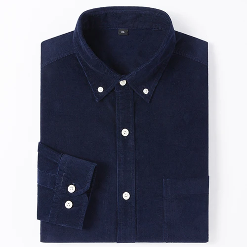 Men's Cotton Casual Shirt Long Sleeve Slim Fit Button-Down Neck Autumn Spring Soft Social Leisure Corduroy Shirt - Color: DXL07