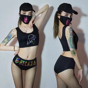 

Bar Nightclub Ensemble Femme Mask Vest Pant Beyonce Stage Costume Sexy Gogo Outfit JAZZ Dance Clothes Pole Dance Clothing 655