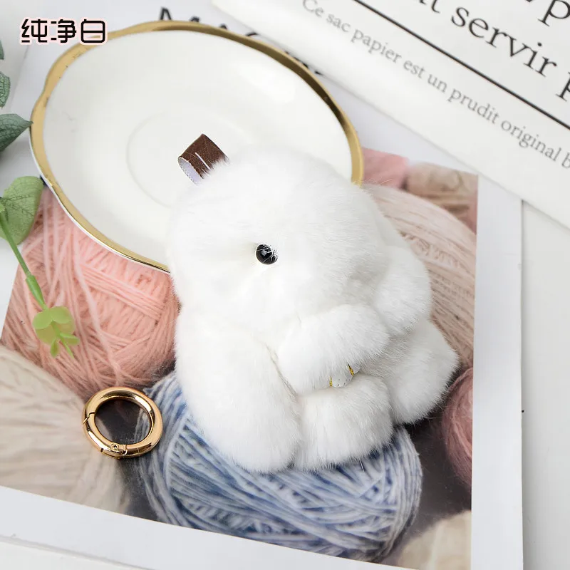 2021 New Fashion High Quality Real Fur Cute Lazy Rabbit Car Key Ring Fashion Handbag Backpack Hairball Pendant Keychain Accessor