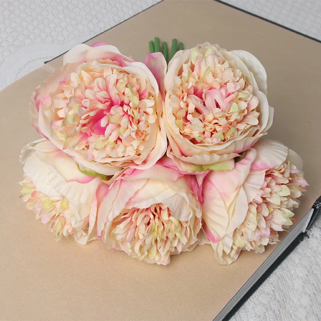 5 Heads Bouquet Artificial Fake Peony Springs Flowers Silk Flower Leaf Home Office Wedding Houes Party Festival Bar Decoration 14