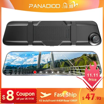 

2K Dash Cam 12 Inch Stream Media Car DVR Touch Screen Dash Camera Dual Lens Video Recorder Rearview Mirror 1440P Backup Camera