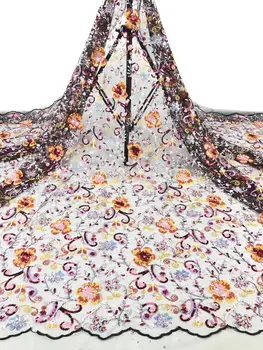 

(5yards/pc) Delicate African sequins net lace multi colored French lace fabric high quality for party dress FZZ921