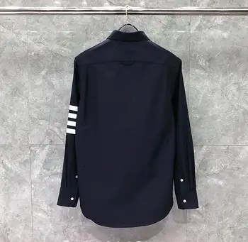 

2020 Fashion TB THOM Brand Shirts Men Slim Blue Long Sleeve Casual Shirt Four Bar Stripes Oxford Fabric Solid Men's Clothing