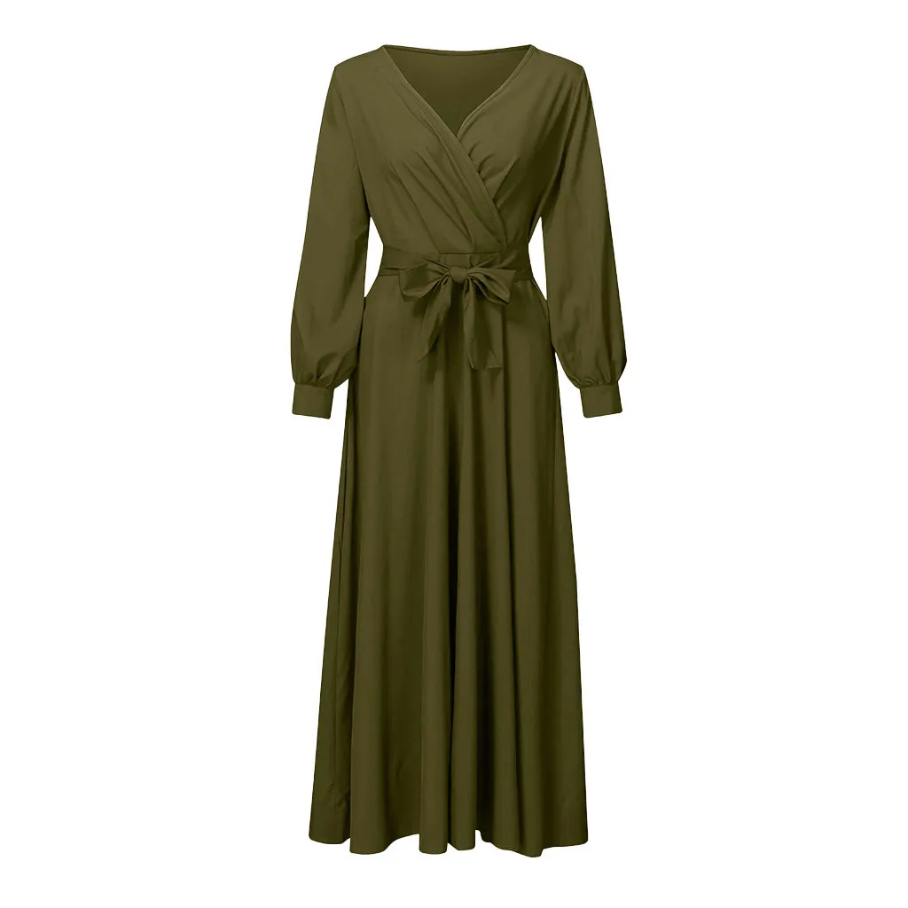 Сексуальное женское платье для беременных с v-образным вырезом и оборками, платье для беременных женщин с длинным рукавом, модные платья макси с поясом, одежда - Цвет: Светло-зеленый