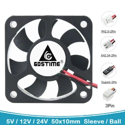 Gdstime – ventilateur de refroidissement sans balais 5V 12V 24V 5010 5cm 50x50x10mm 50mm, 2 broches 3 broches Dupont DC, roulement à billes/manches 