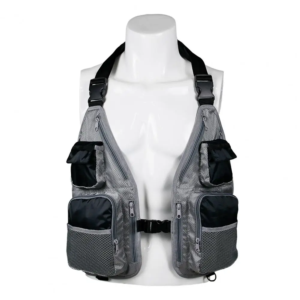 Veste filet pêche légère respirante - Gilet technique avec poches et côtés ouverts pour pêche au leurre
