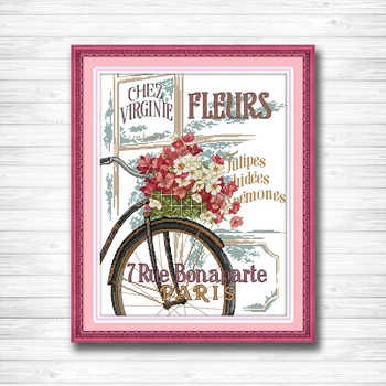 

Flowers and bicycle flower painting counted printed on canvas DMC 14CT 11CT chinese Cross Stitch Needlework Sets Embroidery kits