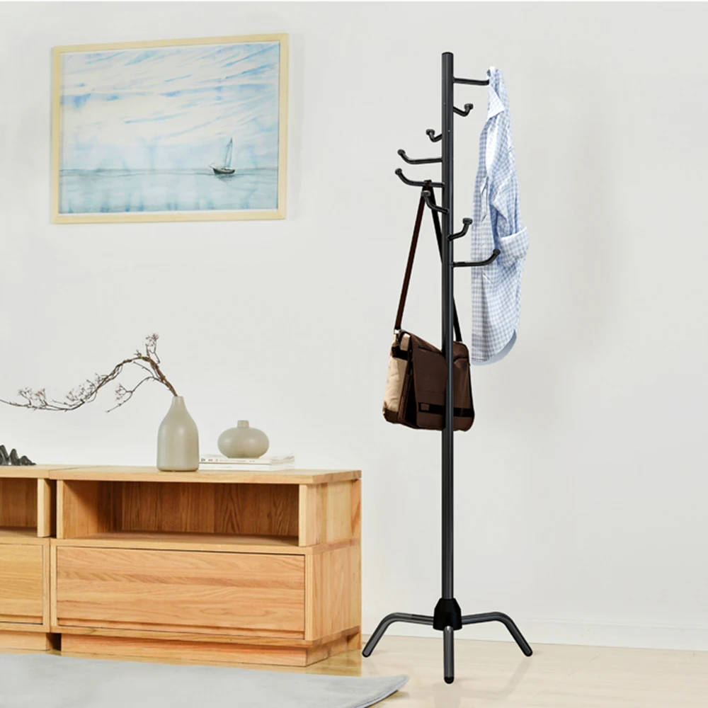 

Hot 178CM Coat Rack Clothes Hanger Living Room Bedroom Furniture Coat Stand with L-Shaped Hooks Tripod Base Modern Coat Rack