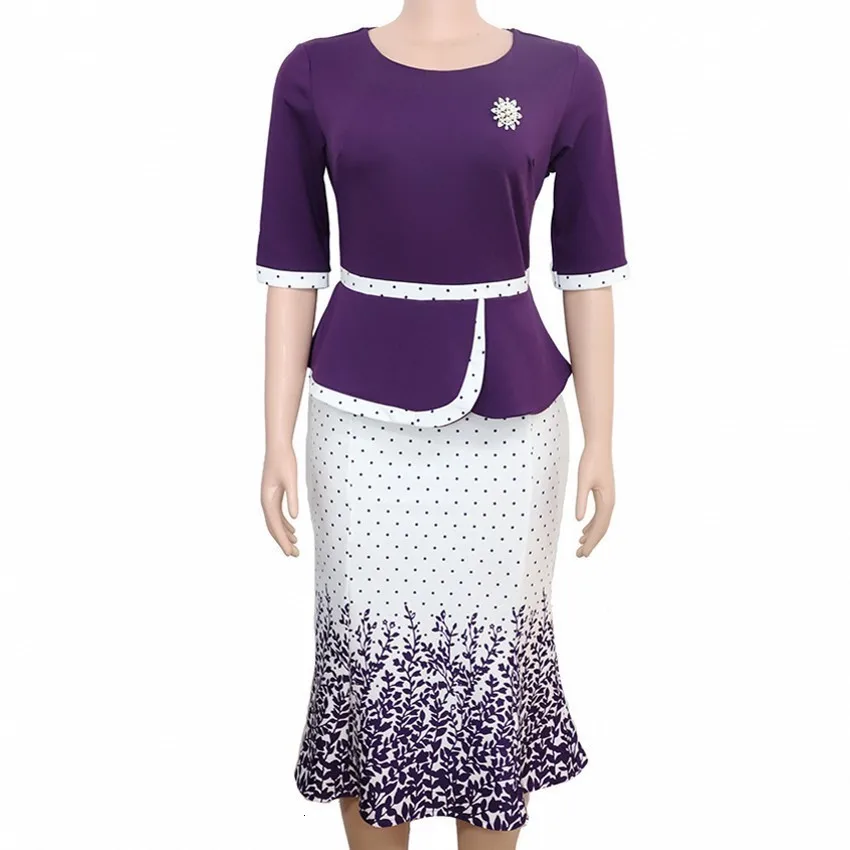 

African Clothing Lady A Line Work Office Dress Dot Printed High Tail Mid -calf Midi Women's Dress Slinky Party Dresses