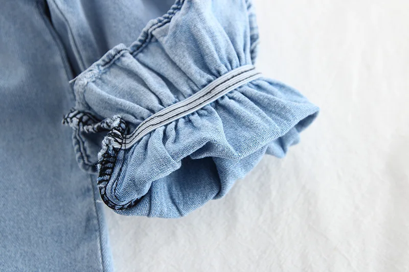 Осенняя детская рубашка; кружевные джинсы с отворотом для девочек; Повседневная рубашка